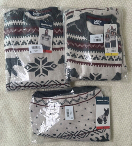 Lands' End Women's/Mens/Pet Family Holiday Sweater Pack M,S,M