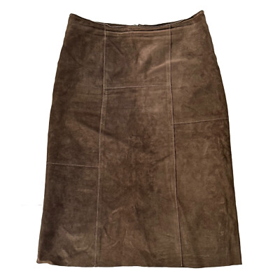 Vintage Suede Straight Skirt Brown Leather Patchwork Lined Promod US Size 8