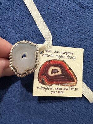 Devi Rao Sterling Silver 925 Agate Druzy Slice Ring, Size 8.5, 11.3g