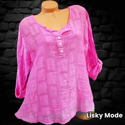 Italy Oversized Damen Blusenshirt+Top Bluse transparent mit Mesh 38 40 42 Rosa - Bild 4 von 12