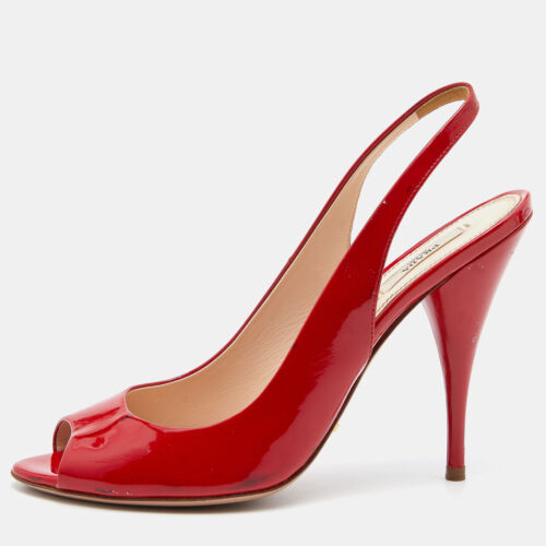 Prada Red Patent Leather Open Toe Slingback Pumps Size 40 - Picture 1 of 9