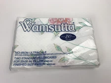 Vintage Wamsutta 2 Standard Pillowcases Floral  White Vines Lavender USA NOS