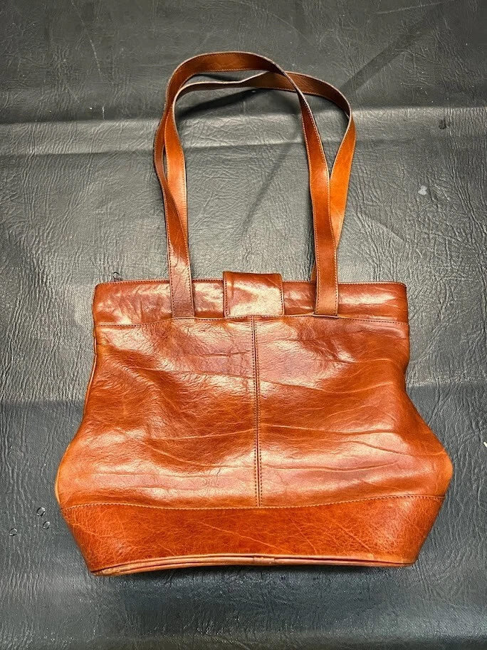 Bolso de Mano Oroton Naranja Marrón Cuero Genuino Cierre Cremallera Correa para el Hombro Foto 3 de 4