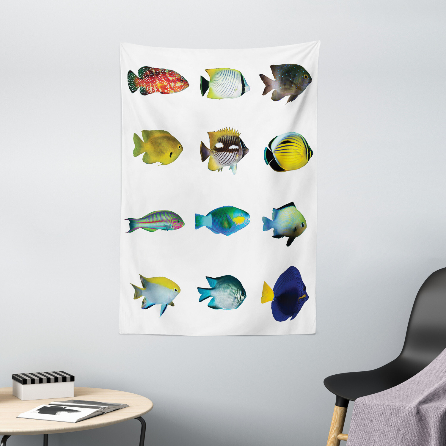 Fish Tapestry Sea Creatures Nautical Print Wall Hanging Decor
