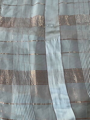Rectangle Scarf Semi Sheer Check Pattern W/Gold/Bronze Thread 12X58 Light Gray