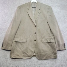 Chaps Suit Jacket Men 44R Brown Faux Suede Blazer Lined Business Single Breasted