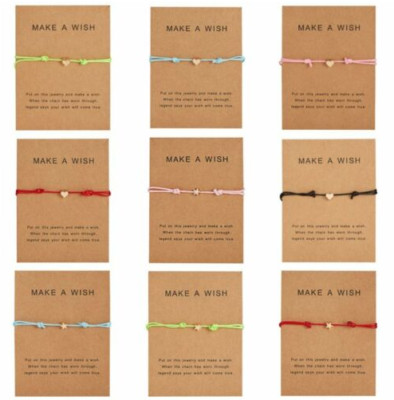 Make A Wish Card Rope String Heart Star Bangle Lucky Bracelet Women Kids Jewelry