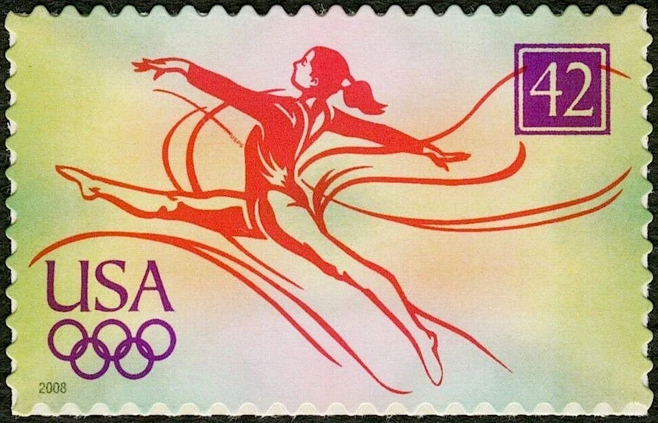 2008 OLYMPIC GYMNAST MNH Block 4 x 42¢ Stamps #4334 Gymnastics, UR or UL Plate # - Image 3 of 3