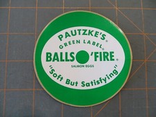 Vintage Mint Fishing Sticker - Pautzke's Balls O Fire Green Label - 3 1/2 inch