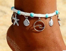 NEW Starfish Turquoise Beads Sea Shell Anklet Beach Chain Sandal Ankle Bracelet