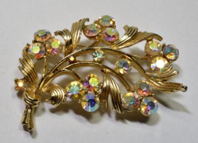 Vintage Signierte LISNER Goldfarbene Aurora Borealis Ramule Form Brosche