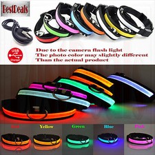 Adjustable Pet Dog LED Collar Blinking Night Flashing Light Glow w/ USB Charger