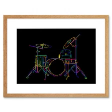 Wee Blue Coo Multcoloured Drum Set Drums Drawing Stick Framed Wall Art Print