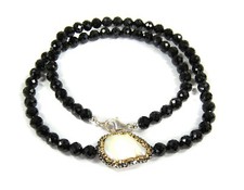 Damen Halskette Edelstein Spinell 925 Silber facettierte Kugelform mit Biwaperle