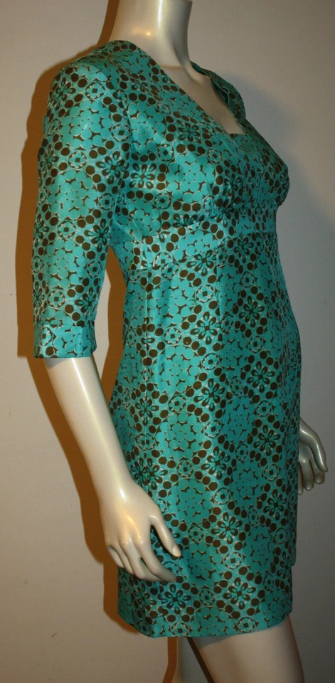 Vestido túnica Milly NY azul turquesa marrom seda top 4 bolinhas geométrico 3/4 Sle - Imagem 4 de 4