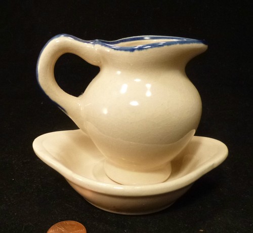 Antique Miniature NEW HAMPSHIRE Pitcher Wash BASIN Flow Blue OLD MAN OF MOUNTAIN - Picture 5 of 7