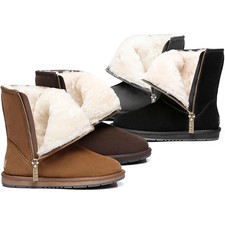 UGG Unisex Short Zipper Australian Genuine Sheepskin Wool Mid Calf 