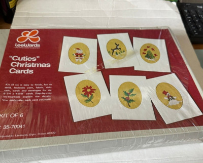 Vintage LeeWards Cuties Christmas Card Craft Kit ~ 6 Cards ~ Santa ~ Reindeer ~