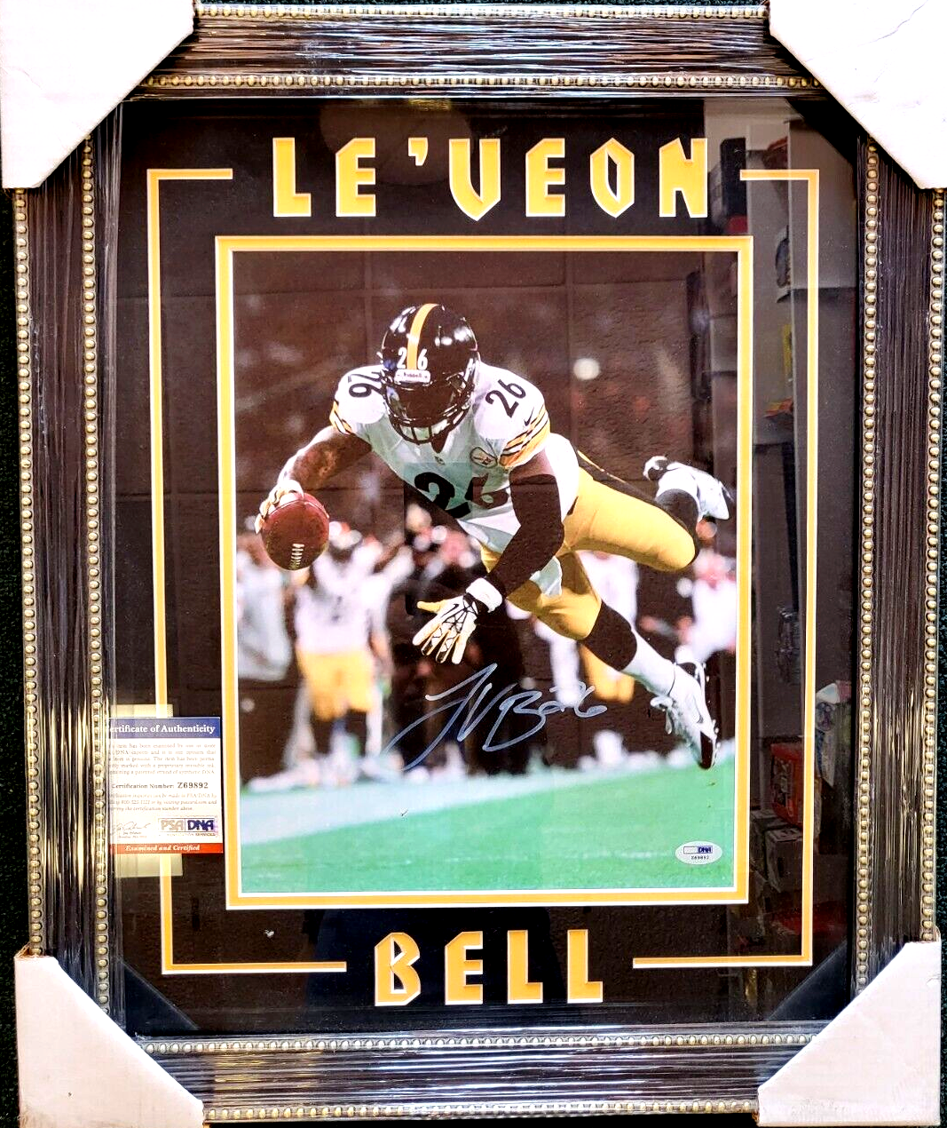 LE'VEON BELL STEELERS SIGNED AUTOGRAPHED PHOTO MATTED & FRAMED PSA/DNA COA 