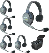 Eartec UL5S UltraLITE 5 Person W'less Intercom 5-Headsets,Batteries,Charger,Case