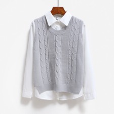 Women Knit Waistcoat Gilet Tank Jacquard Vest Round Neck Sleeveless Sweater