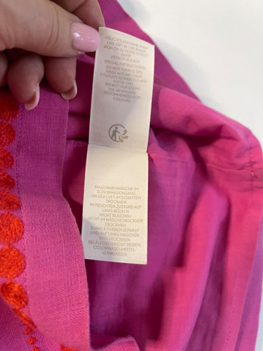 Boden Womens Linen Skirt Pink Knee Length Red Floral Embroidery Detail Size 2 - Picture 7 of 8
