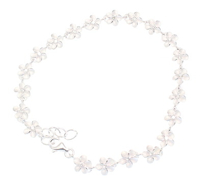 STERLING SILVER 925 HAWAIIAN PLUMERIA FLOWER BRACELET WHITE CZ 6MM 7''
