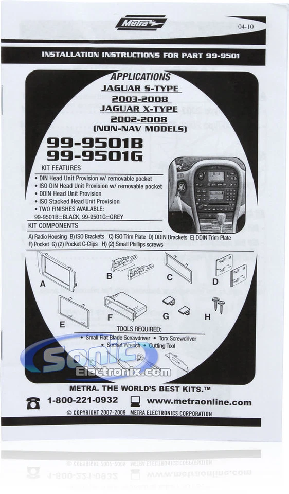 Kit de instalación DIN simple/doble Metra 99-9501B para Jaguar Type X y Type S 2001-08 Foto 3 de 4