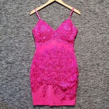 Fashion Nova Dress Womens Medium Hot Pink Floral Lace Mesh Bodycon Mini Clubwear