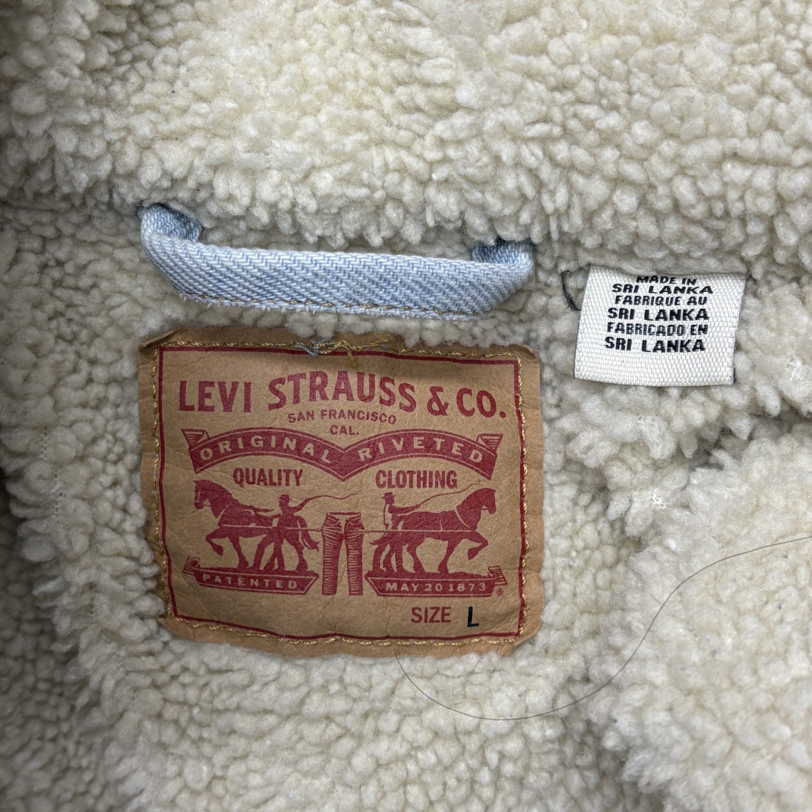 Levi Jacket Womens Large Light Wash Sherpa Lined Denim Trucker Coat Blue thumbnail 3