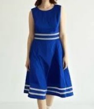 NWT CALVIN KLEIN Womens Blue A-line Sleeveless DRESS with pinstripe trim Size 4