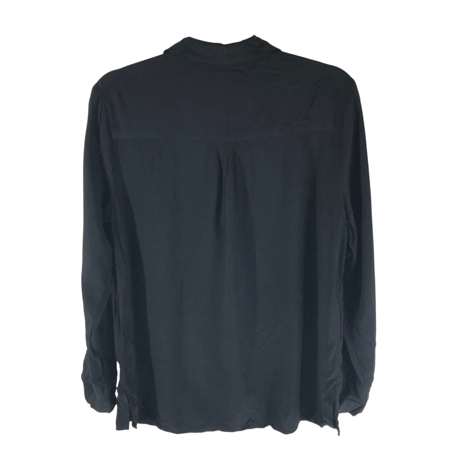 棉质女式纽扣衬衫上衣黑色 S — 第 2/4 张图片