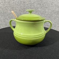 Le Creuset PALM GREEN Stoneware Sugar Bowl with Spoon - RETIRED COLOR