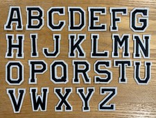 Black Letters With White Border Embroidered Iron On Patch - Select A Letter