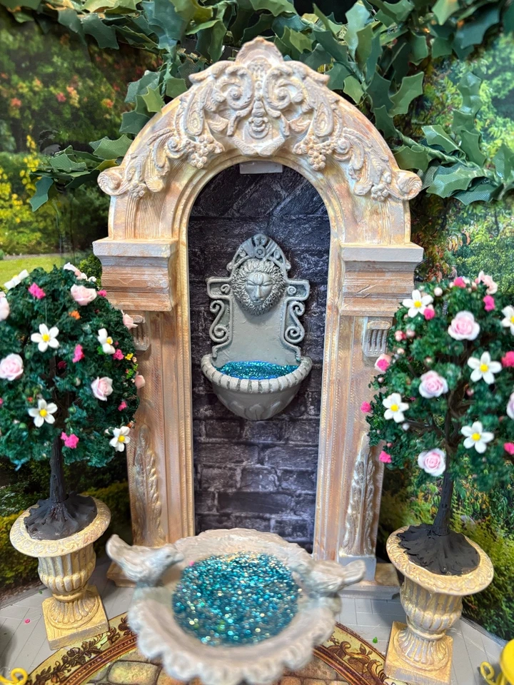  NEW! Handcrafted OOAK Dollhouse Miniature Garden Scene W/ Fountain Diorama 1:12 - Image 4 of 4