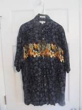 Vintage Pierre Cardin Hawaiian Shirt Mens Sz L Black Floral Cocktails