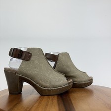 Womens Dansko Reggie Taupe Nubuck Slingback Peep Toe Heeled Sandals Size 38 GUC