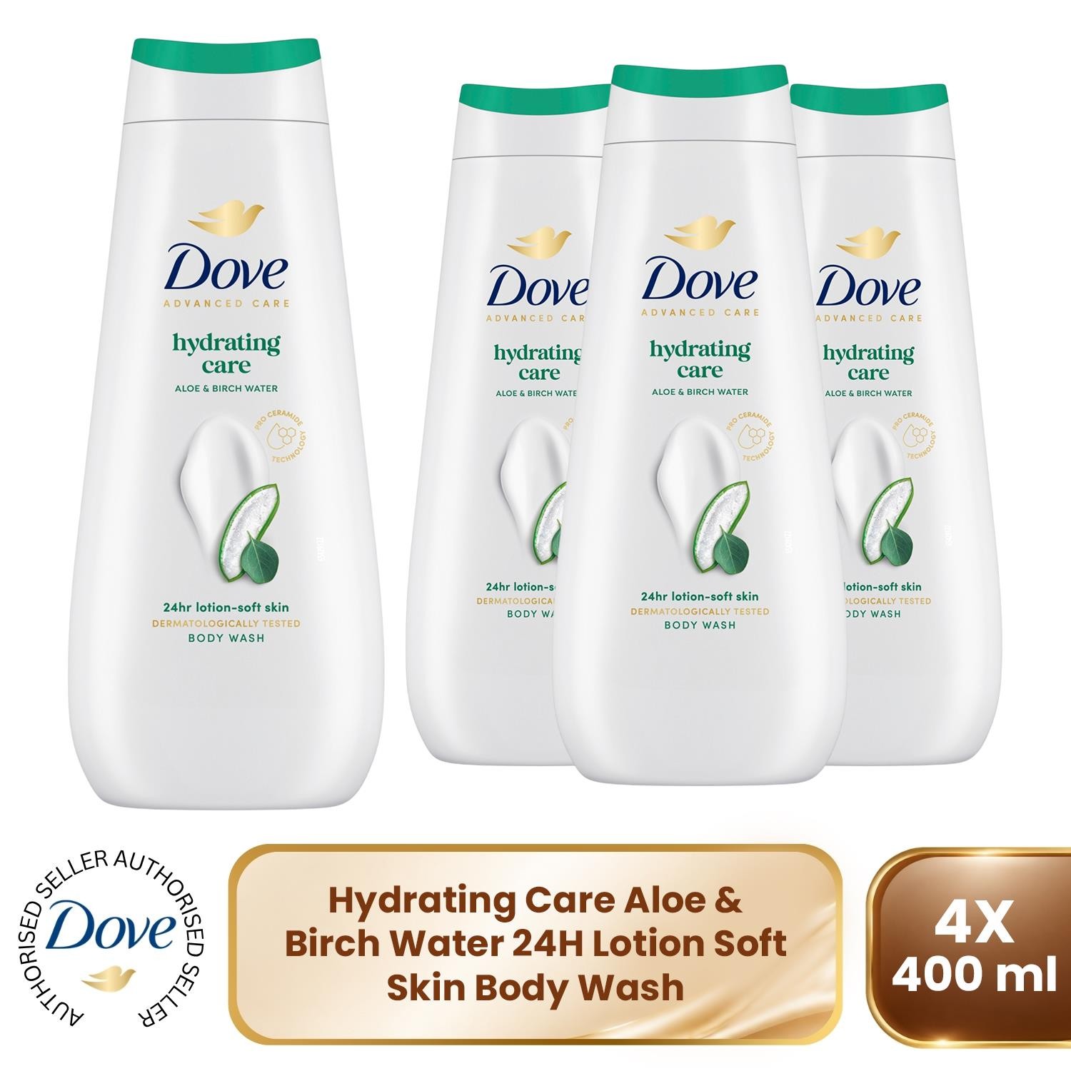 Dove Advanced Care Hydrating Care Body Wash 24H Renewing Micromoisture, 4x400ml