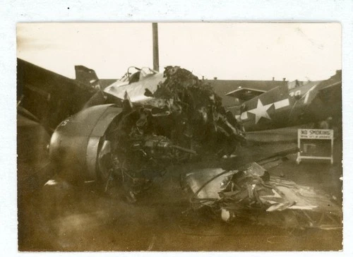 #  4 OLD WW2 MILITARY PHOTO DAMAGED PLANE 1945 SNAPSHOT