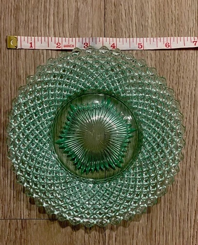 Vintage Westmoreland Hobnail Uranium Vaseline Glass Plate GREEN Depression EXC