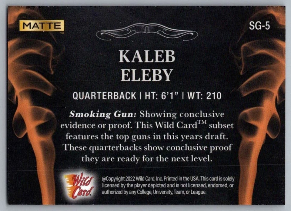 2022 Wild Card Matte Smoking Guns Kaleb Eleby Western Michigan Broncos #SG-5 - Image 2 of 2
