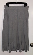 LOGO Lounge Pull On Skirt Women's Size Medium Gray Solid Hi-Lo Pockets Soft Midi