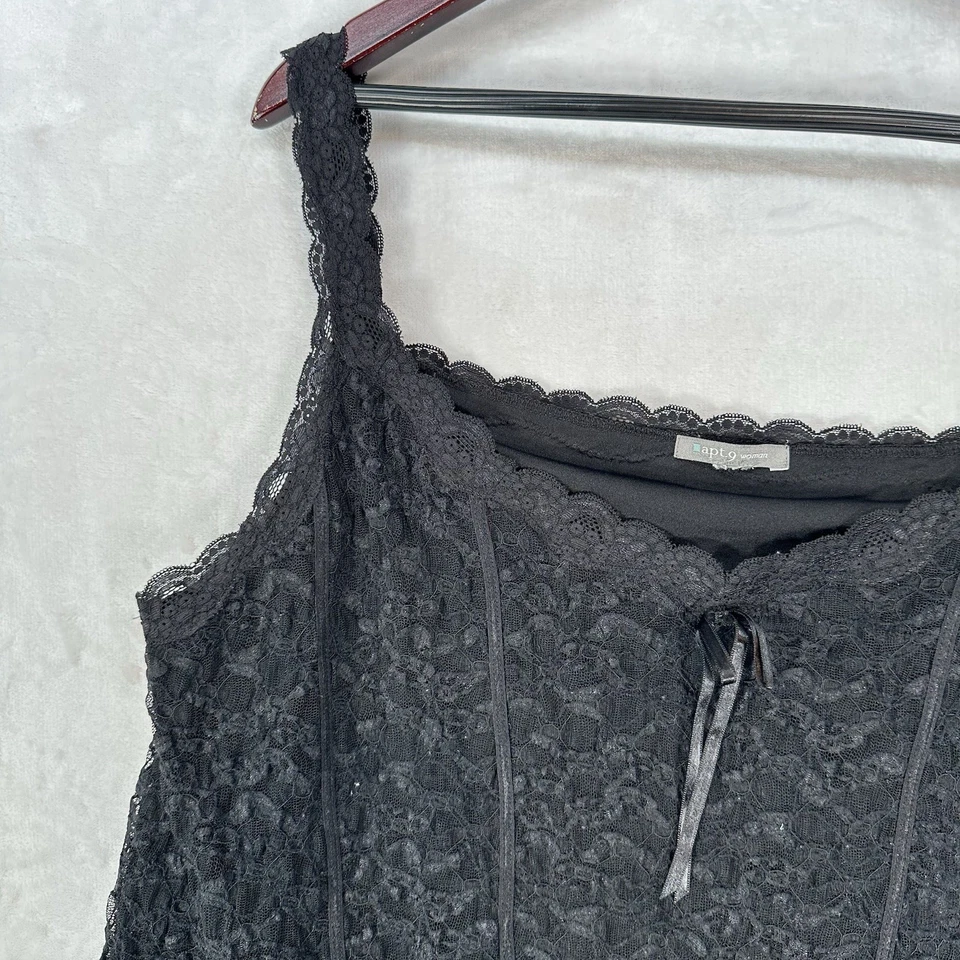 Camiseta sin mangas vintage Apt 9 para mujer 2X negra encaje hada Y2K años 90 caprichoso cami Foto 2 de 4