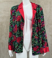 Vintage Victorias Secret Sleep Top Womens Medium Red Floral Satin Gold Label