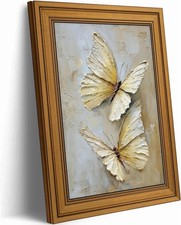Vintage Gold Framed Wall Art for Living Room, White Butterfly Canvas Prints Home