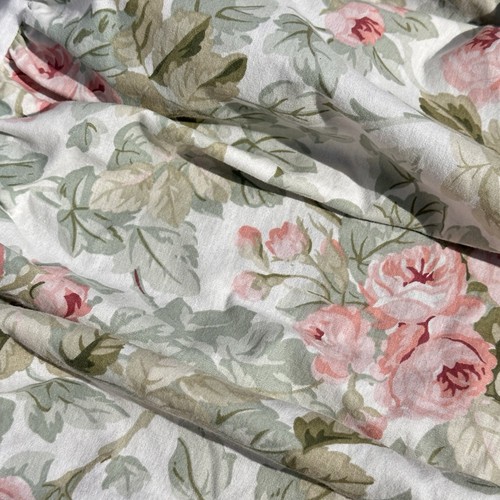 Queen Size Vintage Laura Ashley Cottage Rose Floral Bed Skirt Pink & Green Dust