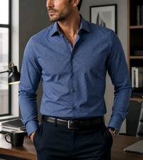 Haggar Men s Dress Shirt XXL Blue Pattern Button Down Cotton NWT Classic Fit