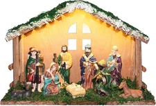 Lighted Christmas Nativity Set, Nativity Sets for Indoor with Wooden Stable, Nat