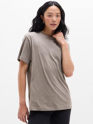 New Athleta M True Cotton Short Sleeve Tee Mortar Mushroom Medium