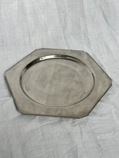 Vintage Stal nierdzewna Stara ośmiokątna płyta / taca do sali, obrzeża z koralików